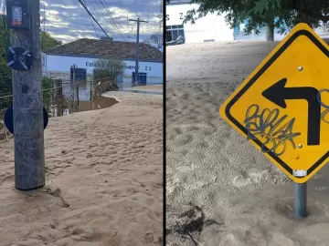 Água baixa e mostra areia a 1,5 m de altura em ruas de Porto Alegre