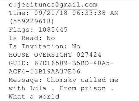 Email de Epstein cita ligação com Lula em 2018