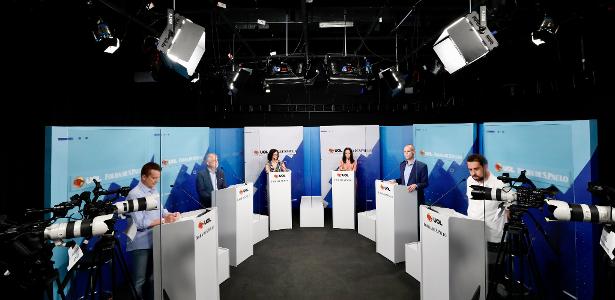 11 nov. 2020 - Candidatos à prefeitura de São Paulo (da esq. para dir.) Celso Russomanno (Republicanos), Marcio França (PSB), Bruno Covas (PSDB) e Guilherme Boulos (PSOL)  participam de debate promovido pelo UOL e Folha de S. Paulo