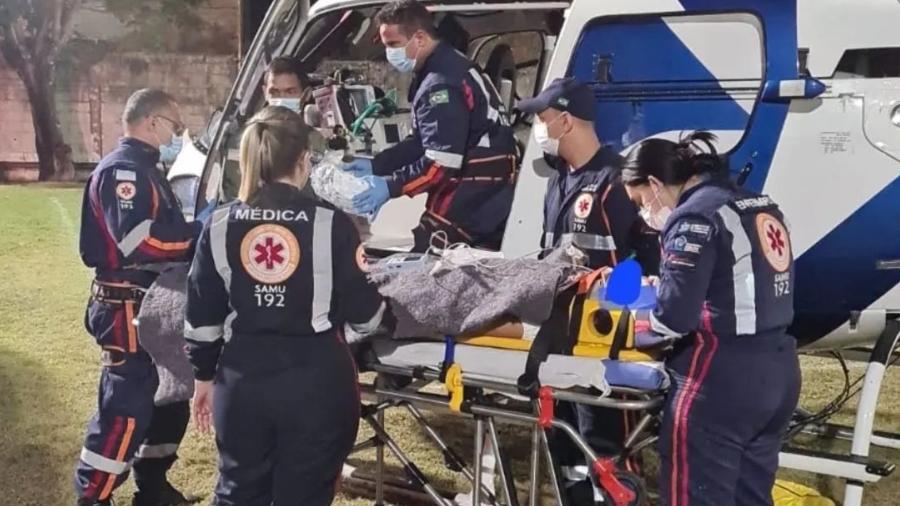 Menina de 9 anos foi socorrida com ferimentos graves após ser arremessada de brinquedo no Espírito Santo - NOTAER - Núcleo de Operações e Transporte Aéreo/Divulgação