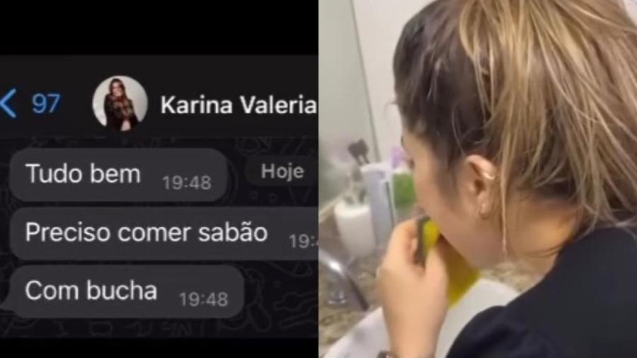 Vídeo que mostra Karina comendo esponja ganhou centenas de comentários em um dia - Karinavaleria8/Instagram