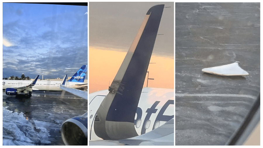 Fragmentos de um dos aviões caíram na pista do aeroporto após a colisão
