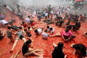 Fotos: Festival do tomate tem batalha e piscina na Coreia do Sul