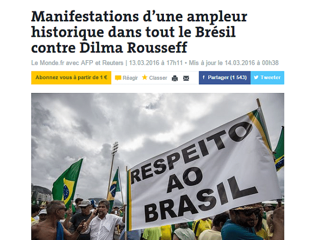 Le Monde registra protestos no Brasil: jornal destacou a fala da presidente Dilma - Reprodução