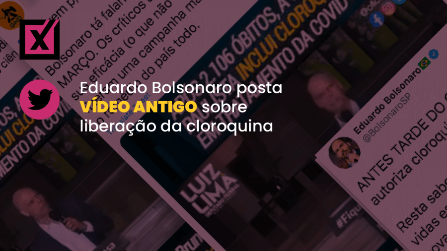 Tuíte do deputado federal Eduardo Bolsonaro (PSL-SP) usa vídeo do prefeito de São Paulo, Bruno Covas (PSDB), anunciando a inclusão da cloroquina no protocolo de tratamento de pacientes com covid-19 nos hospitais municipais. - Arte/UOL
