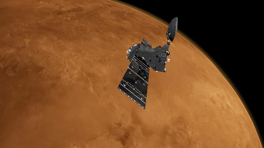 Dados obtidos pela sonda Trace Gas Orbiter, que orbita Marte, mostram que há depósitos de água - Esa/ATG medialab