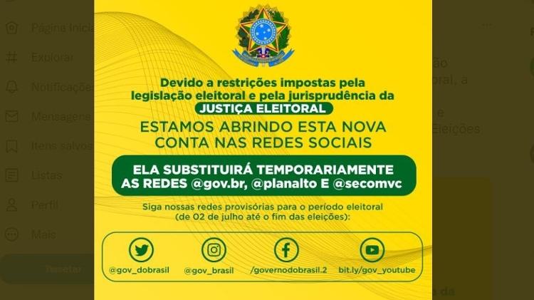 Governo agora tem novos perfis temporários durante o período eleitoral - Reprodução - Reprodução