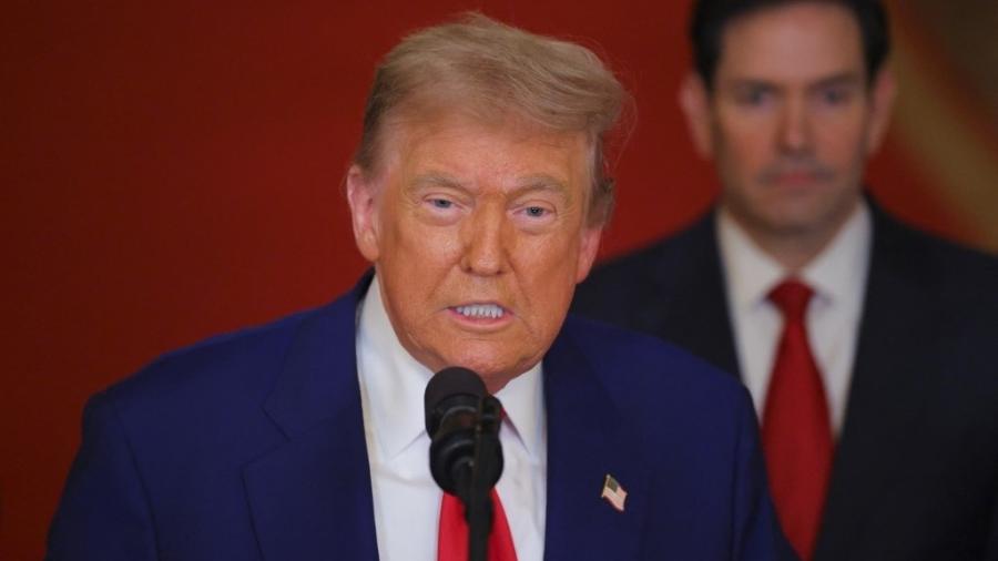 O presidente dos EUA, Donald Trump, discursa à nação na Casa Branca em 21 de junho de 2025, em Washington, D.C O presidente dos EUA, Donald Trump, discursa à nação na Casa Branca em 21 de junho de 2025, em Washington, D.C