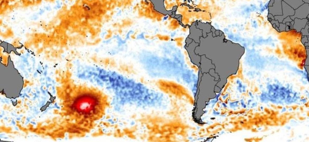A mancha de água quente foi identificada por imagens de satélite. Ela é do tamanho de mais da metade do México - CLIMATEREANALYZER