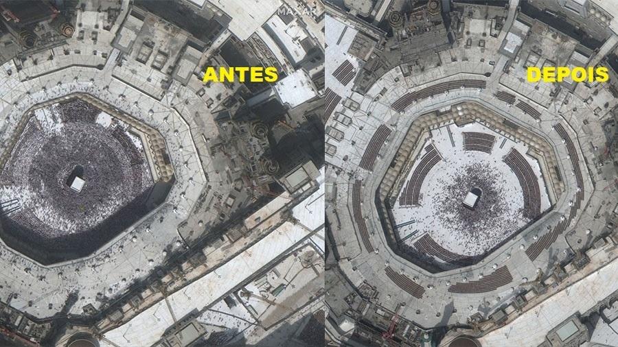Satélite da Maxar sobre a Mecca antes e depois do surto de coronavírus - Maxar Technologies/Via Reuters