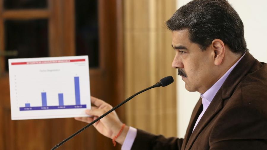 17.mar.2020 - Nicolás Maduro falando sobre o coronavírus à TV de Caracas - Presidência da Venezuela/Xinhua