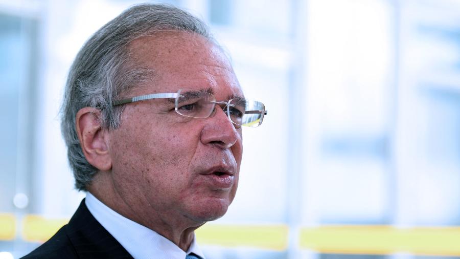 Ministro da Economia, Paulo Guedes, durante conversa com a imprensa, na sede do Ministério da Economia - Edu Andrade/Ministério da Economia