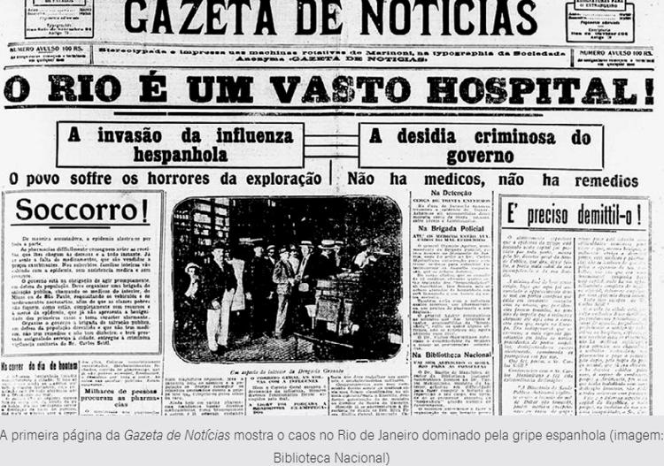 Capa do Jornal A Gazeta destaca os horrores causados pela pandemia de gripe espanhola - Reprodução/A Gazeta - Reprodução/A Gazeta