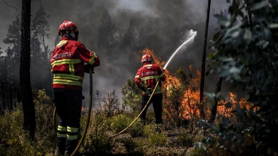 Bombeiros combatem incêndio florestal em Carrascal, na região de Proença-a-Nova, em Portugal