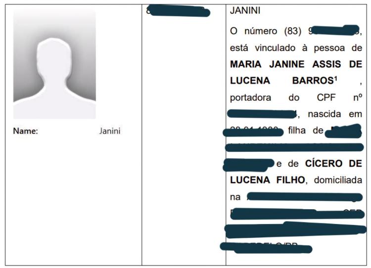 Trecho de documento da força-tarefa citando que número que trocou mensagens era vinculado a Janine