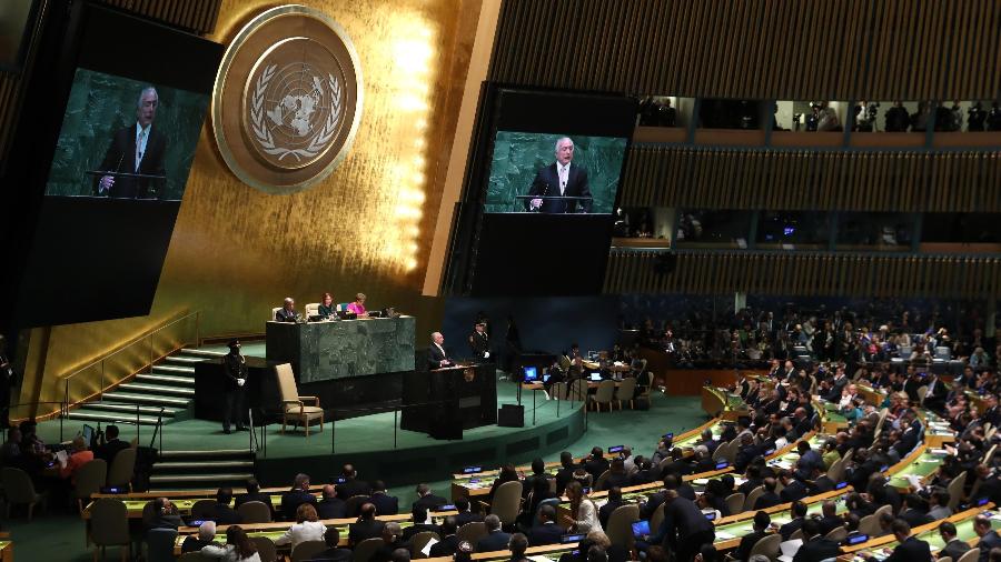 Michel Temer (MDB) discursa na abertura da Assembleia-Geral da ONU, em setembro deste ano - Shannon Stapleton/Reuters