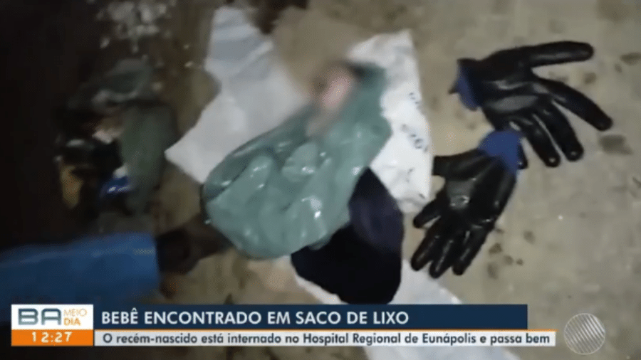 Bebê foi encontrado na sexta-feira (19); apesar de pesar apenas 1,5 kg, recém-nascido teria nascido após 37 semanas de gestação - Reprodução/Rede Bahia/TV Globo