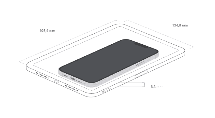 Ilustração compara dimensões do iPad mini em relação ao iPhone 13 Pro Max - Reprodução - Reprodução