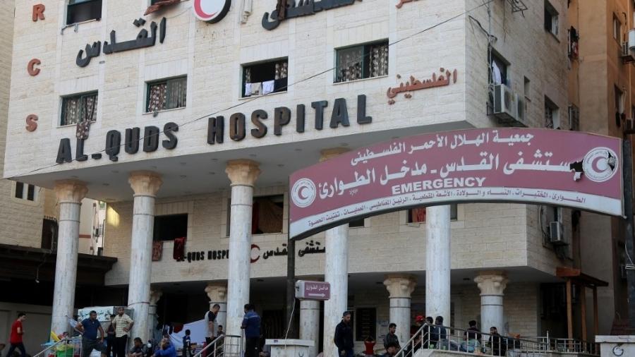 Fachada do Hospital Al-Quds na Cidade de Gaza, sul da Faixa de Gaza