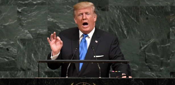 O presidente dos EUA, Donald Trump, fala durante a 72ª Assembleia Geral da ONU, em Nova York  - Timothy Clary/AFP