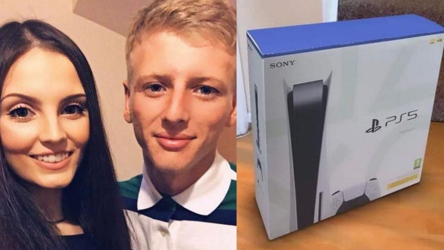 Rebecca Redbourn fingiu ter comprado um PlayStation 5 para o namorado Luke Coburn, de 23 anos, utilizando um filtro hiper-realista - Reprodução