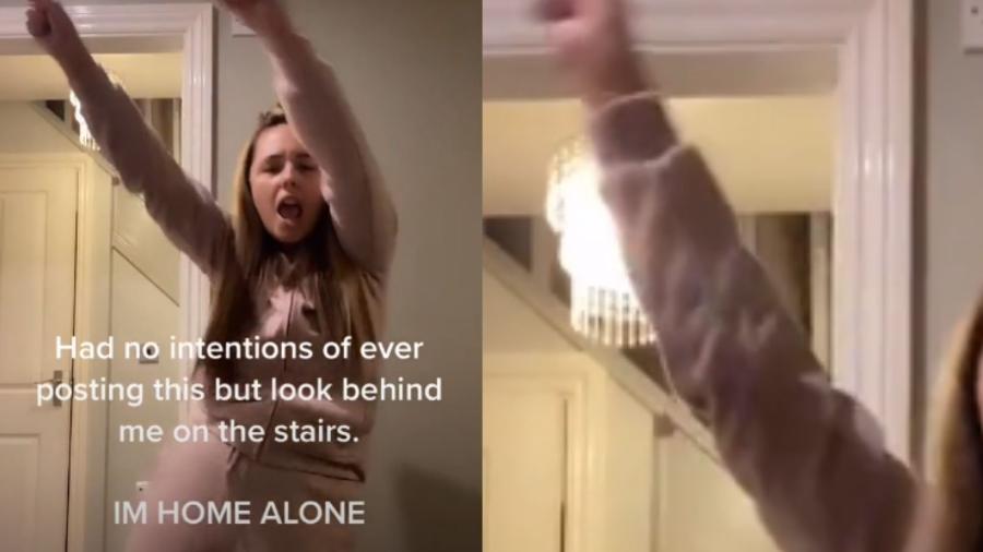 Chloe Hartley gravava um vídeo dela dançando quando um "fantasma" teria aparecido na escada - Reprodução/TikTok