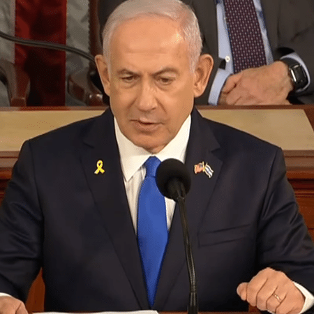 24.jul.2024 - Netanyahu faz discurso no Congresso dos EUA