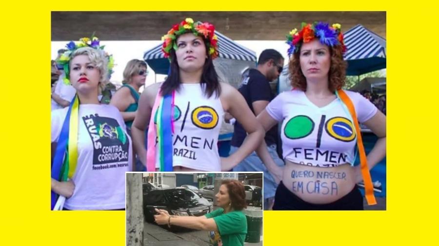 Carla Zambelli (à direita) em ato do Femen, em 2012, junto com Sara Winter (à direita): em busca de uma causa, qualquer uma... E com o trabuco na mão 10 anos depois