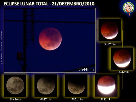 Temporal evolution of the total lunar eclipse of 12/21/2010, from beginning to totality - Dulcidio Braz Jr/ Physics in the Vein - Dulcidio Braz Jr/ Physics in the Vein