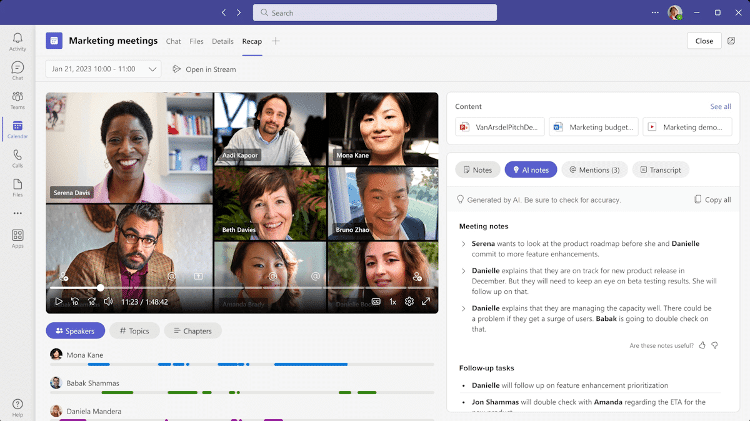 Versão paga do Microsoft Teams mostra resumo de reunião feito com IA e destaca tarefas definidas no encontro Versão paga do Microsoft Teams mostra resumo de reunião feito com IA e destaca tarefas definidas no encontro
