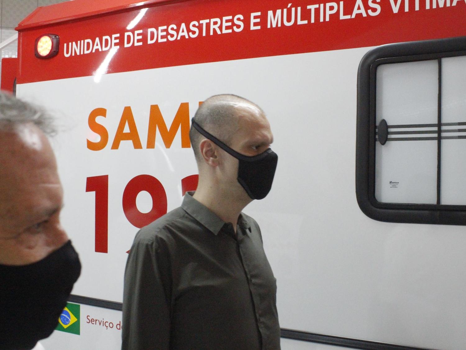 O prefeito e candidato à reeleição, Bruno Covas (PSDB) hoje durante entrega nova base do SAMU na região do Bom Retiro, centro de São Paulo. - WILLIAN MOREIRA/ESTADÃO CONTEÚDO