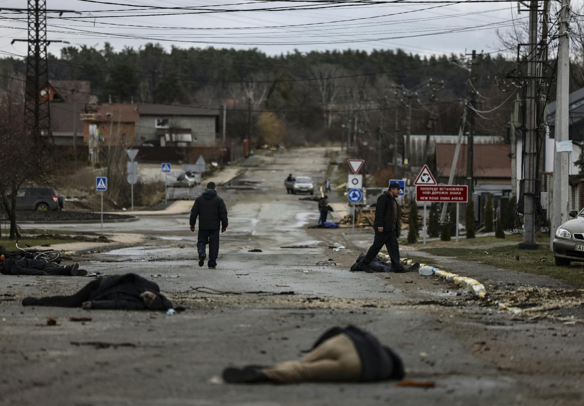 Apr 2, 2022 - The bodies of civilians are seen in Bucha, northwest of Kiev, after the Russian army withdraws from the city - Apr 2, 2022 - Ronaldo Schemidt/AFP