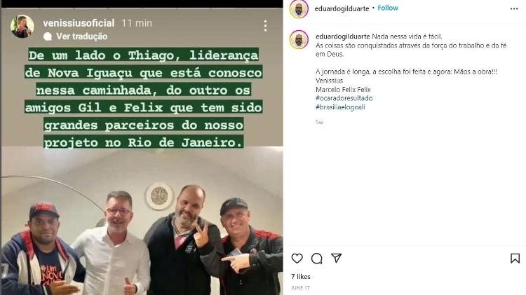 Venissius publicou foto ao lado de Marcelo Felix e Eduardo Gil: "grandes parceiros no nosso projeto" - Reprodução/ Instagram - Reprodução/ Instagram