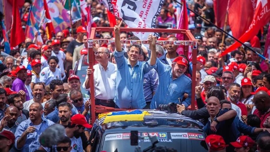 Fernando Haddad (PT), candidato ao governo de São Paulo, durante ato de campanha em São Bernardo do Campo, em outubro de 2022 - Reprodução/Instagram/diogozacarias_