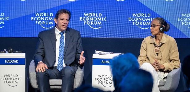 Ministros Fernando Haddad e Marina Silva durante sessão do Fórum Econômico Mundial 2023
