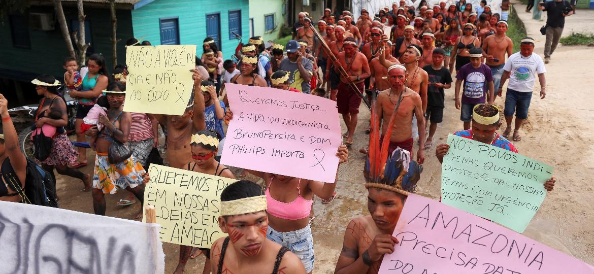 Indígenas protestam em Atalaia do Norte por mais segurança na Amazônia após desaparecimento de Dom e Bruno - Bruno Kelly/Reuters