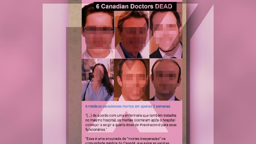 30.ago.2022 - É falso que seis médicos canadenses tenham morrido em decorrência da aplicação de vacinas contra a covid-19 - Projeto Comprova