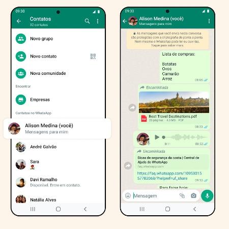 Mensagem para você mesmo: WhatsApp começa a liberar recurso para celulares Android e iPhones - Divulgação