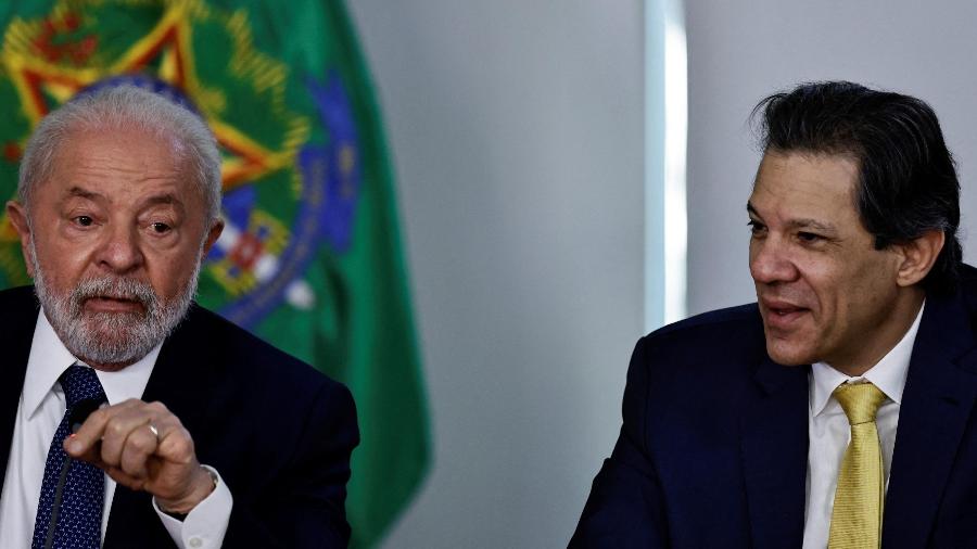 O presidente Lula (PT) e o ministro Fernando Haddad (Fazenda) no Palácio do Planalto