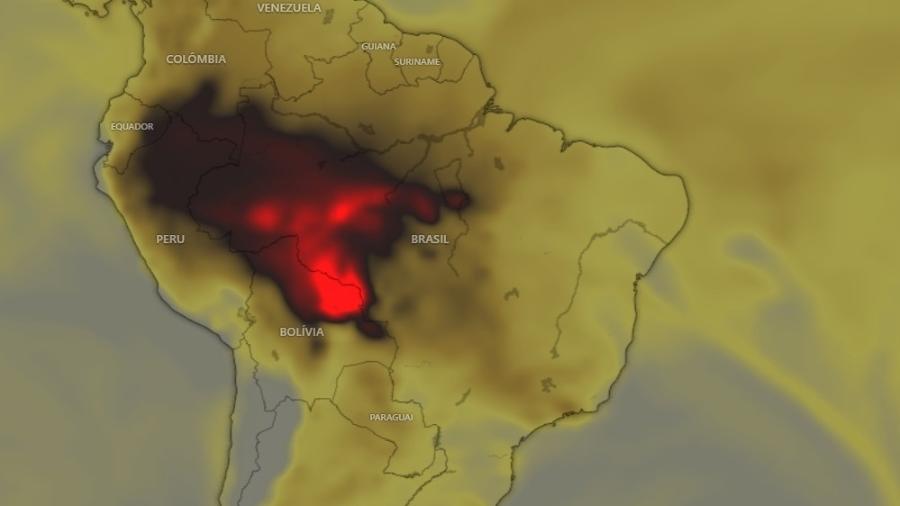 Mancha gigante de calor gerado por queimadas é visto por satélite  