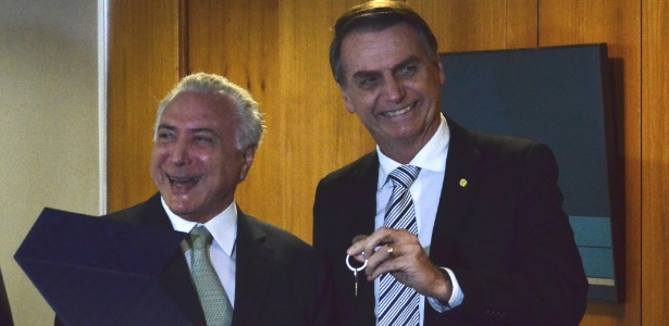 7.nov.2018 - Temer e Bolsonaro juntos no PalÃ¡cio do Planalto
