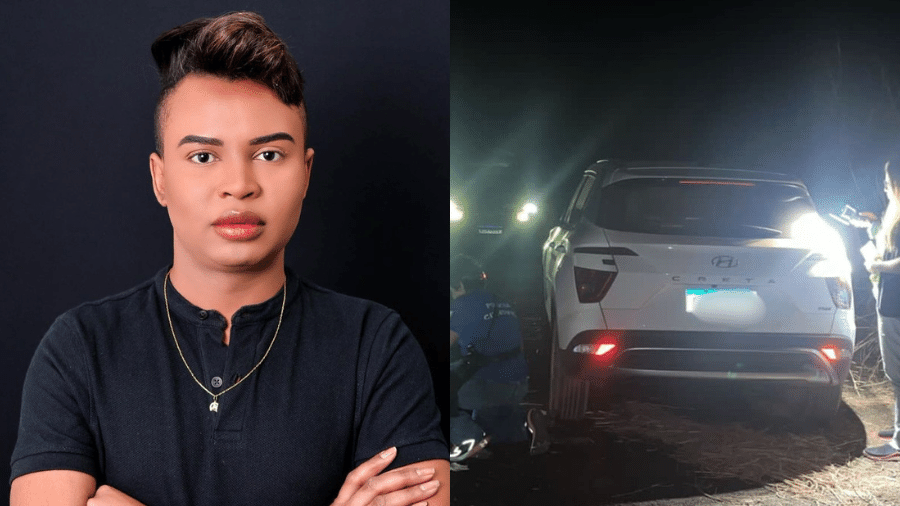 Cabeleireiro e empresário Wanderson Menezes, de 34 anos, foi encontrado morto; o carro dele (à dir.) também foi achado