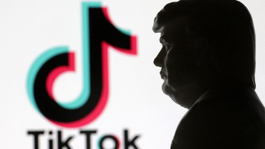 Ilustração mostra boneco de Donald Trump e logo do TikTok