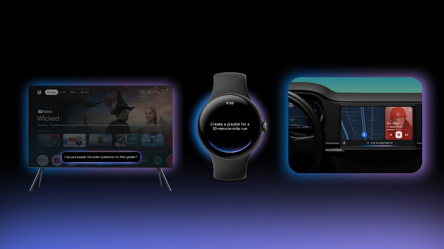 Gemini nos sistemas do Google para TV, relógios e carros Gemini nos sistemas do Google para TV, relógios e carros