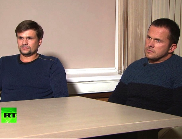 Alexander Petrov e Ruslan Boshirov dão entrevista ao canal de TV estatal russo Russia Today (RT) - Russia Today/aFP