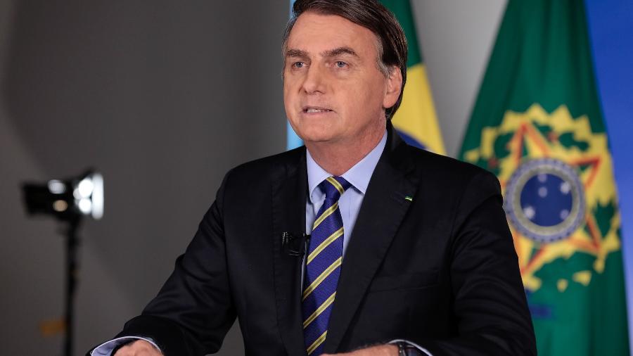 8.abr.2020 -  O presidente Jair Bolsonaro (sem partido) durante pronunciamento em rede nacional de rádio e televisão - Carolina Antunes/Presidência da República