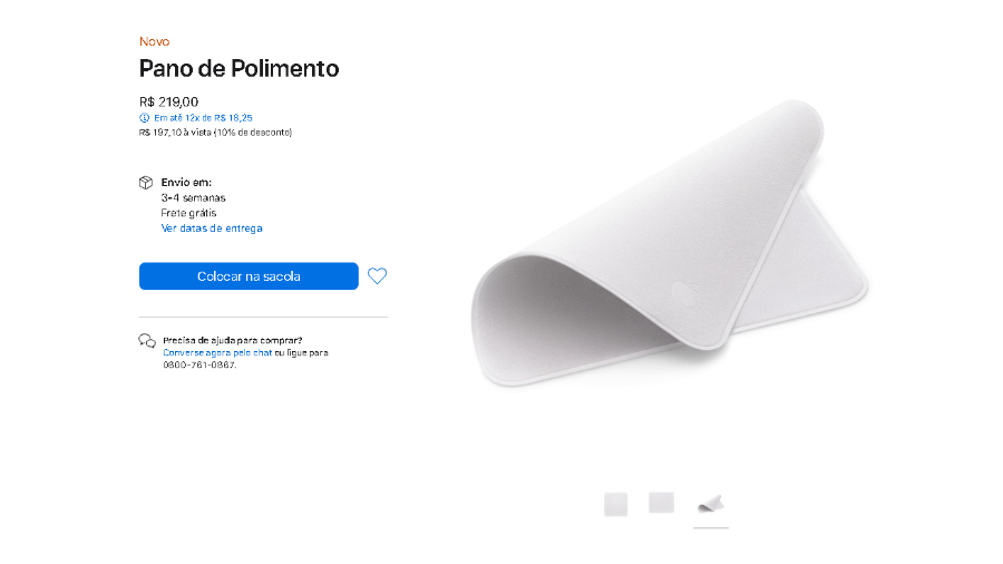 Pano de polimento da Apple custa R$ 219 no Brasil - Reprodução