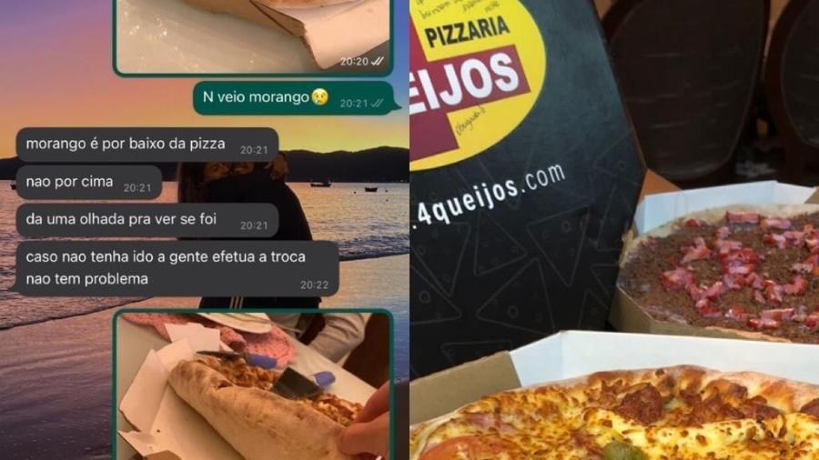 Raíra compartilhou conversa inusitada com estabelecimento nas redes sociais e terminou ganhando pizza com "morangos por cima" - Raíra Pita/Twitter/Reprodução