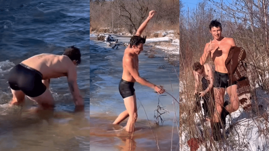 O cantor de 24 anos postou um vídeo nadando em águas geladas e escreveu: "Feliz Natal" - Reprodução/Instagram