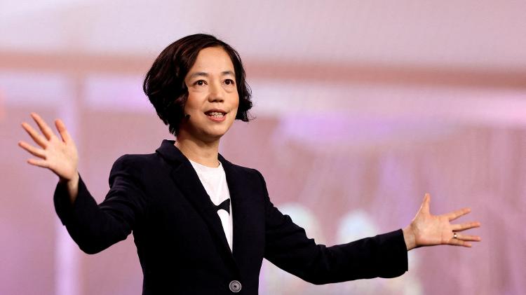5.jan.2026 - Fei-Fei Li, CEO da World Labs, discursa durante keynote na feira de tecnologia CES, realizada em Las Vegas (EUA)
